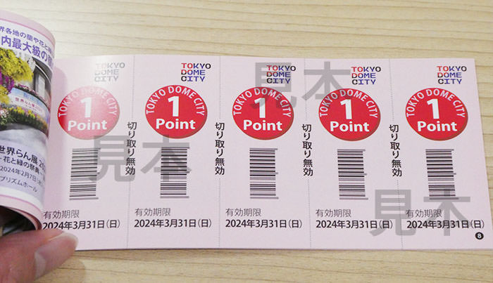東京ドームシティ「得10チケット」1ポイントごとに切り離すことが出来る