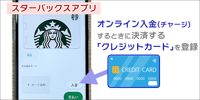 スタバアプリに、オンライン入金する「クレジットカード」を登録