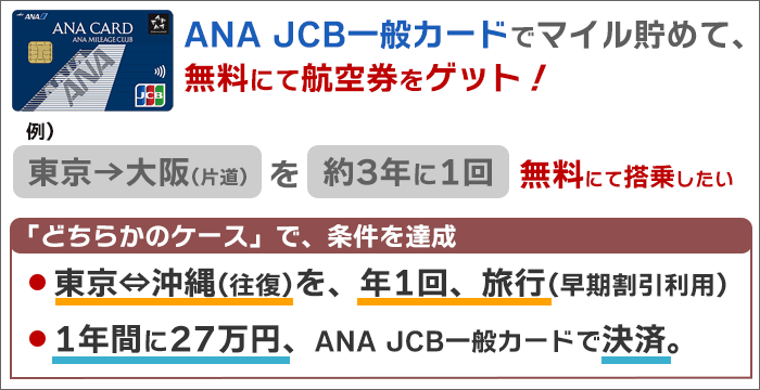 ANA JCB一般カードでマイル貯めて、無料にて航空券をゲット。具体的な方法2つ。