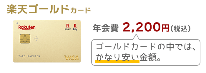 楽天ゴールドカードの年会費は、2,200円(税込)。