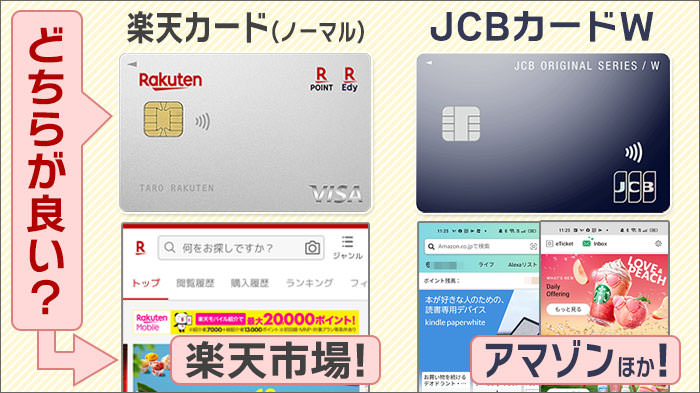 楽天カード(ノーマル)・JCBカードWを比較。どちらが良いかは、買物メインが楽天市場orアマゾンで決まる！