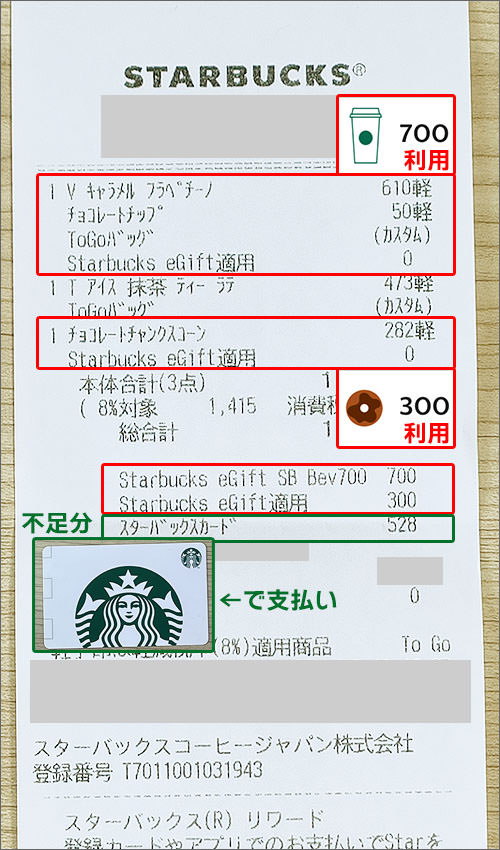 スタバ購入レシート(eGift利用)