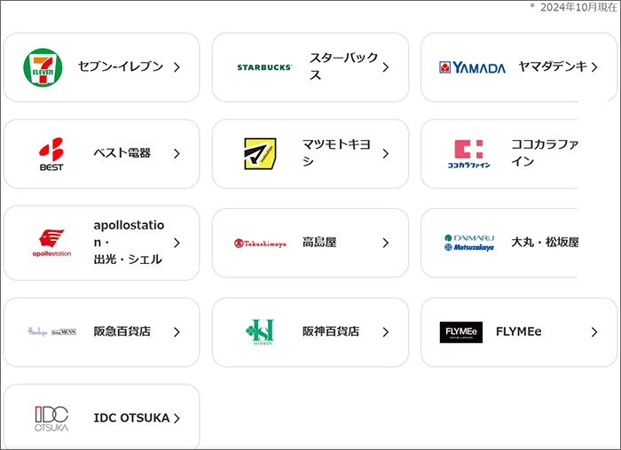 ANAカードマイルプラス加盟店(一部)