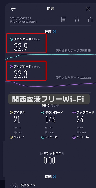 関西空港フリーWi-Fiのスピードチェック01