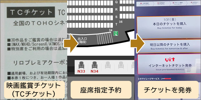 クラブオフでチケットを買って、TOHOシネマズで見る手順(概要)