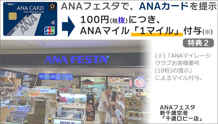 ANAフェスタ：100円(税抜)につき、ANAマイルを「1マイル」付与
